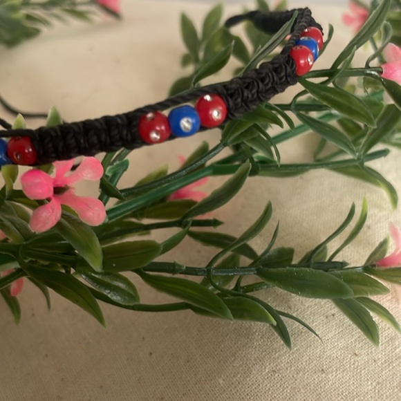 UNISEX Braided Bracelet - Black, Red, Blue & Rhinestones! - Picture 3 of 10